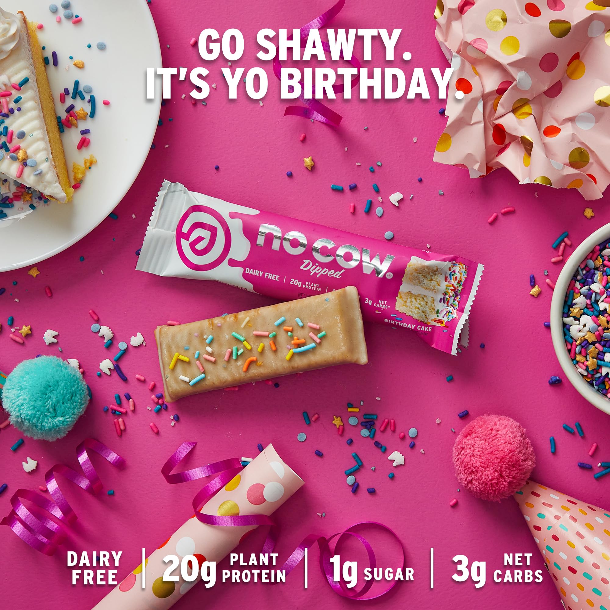 No Cow birthday cake bar in gym bag, convenient snack after workouts