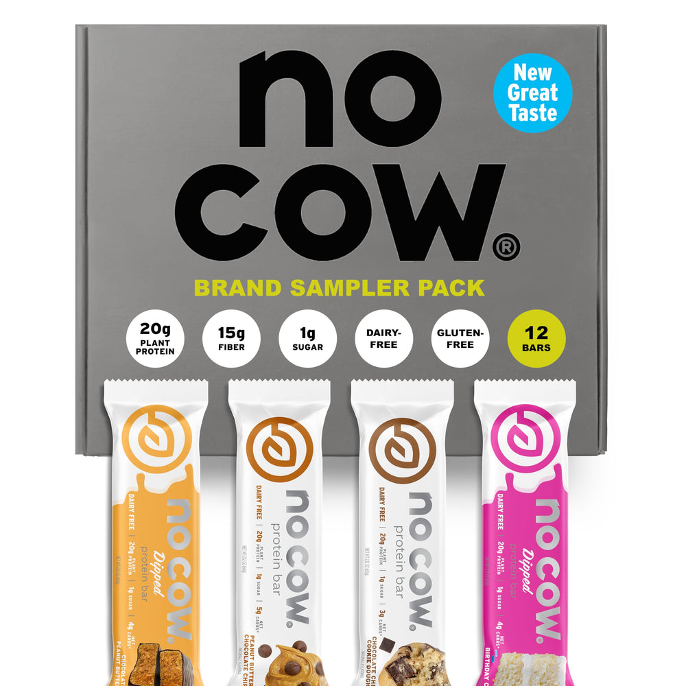 No Cow sampler pack bar collection front view showing flavor variety for tastings.