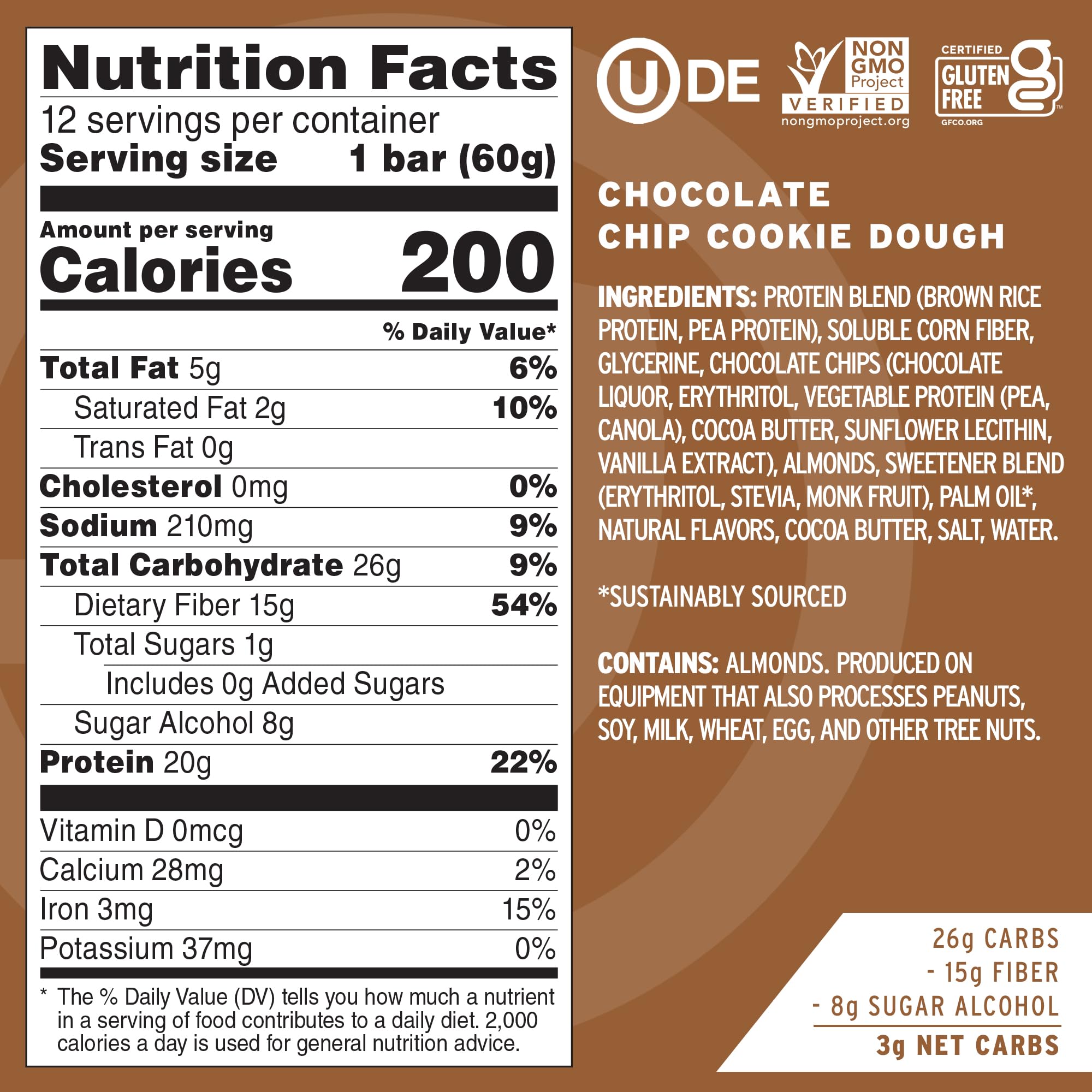 Close-up of No Cow bar with 20g plant protein for a protein-packed boost.