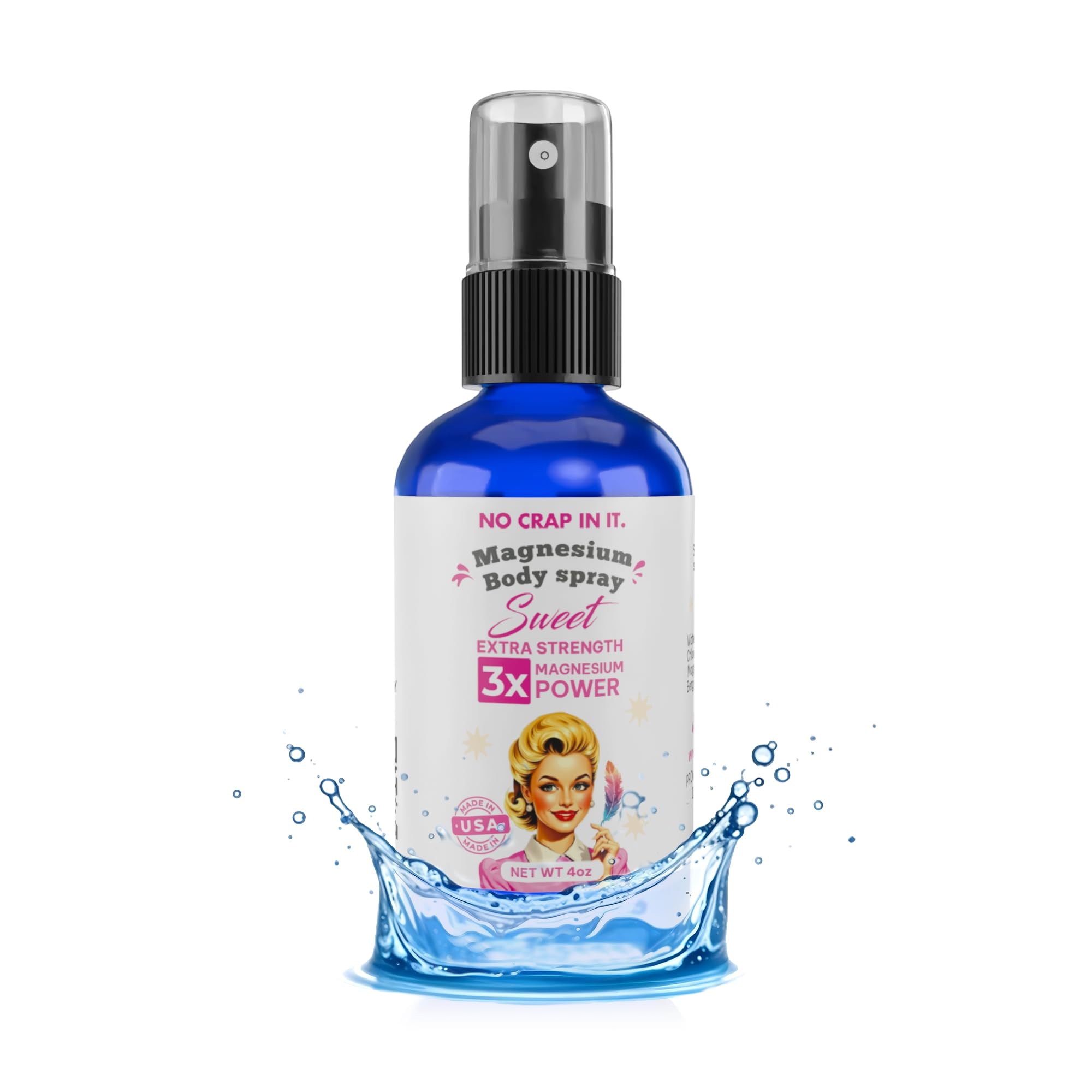 No Crap In It magnesium spray bottle ready for triple-action on-skin use.