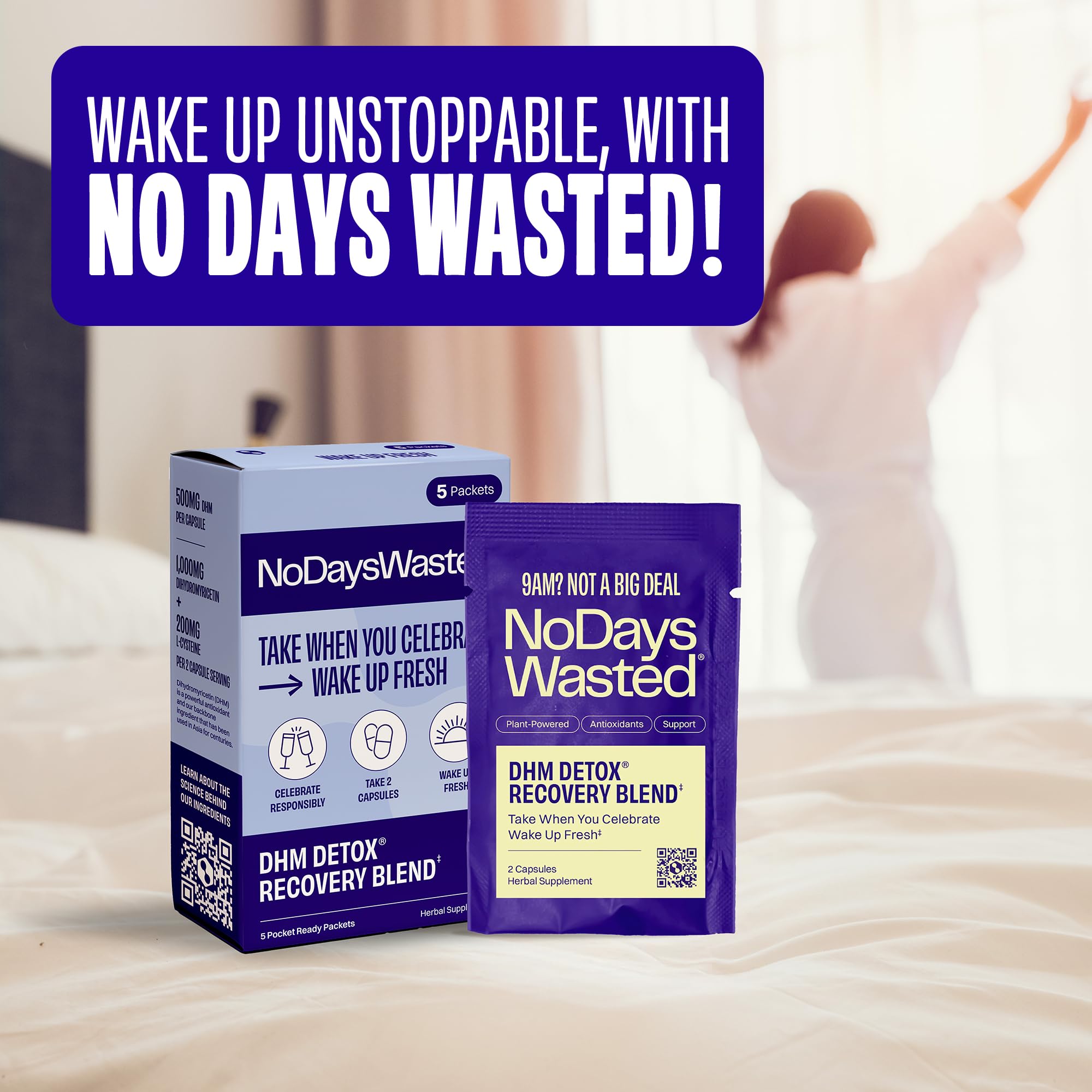 No Days Wasted DHM Detox 5 night-out setup for easy dosing.