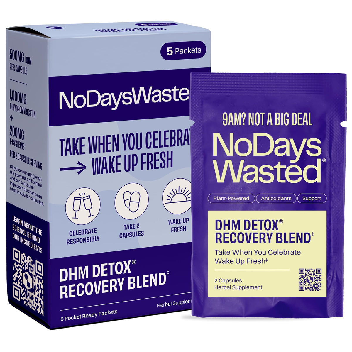 No Days Wasted DHM Detox 5 packets for overnight refresh after celebrations.