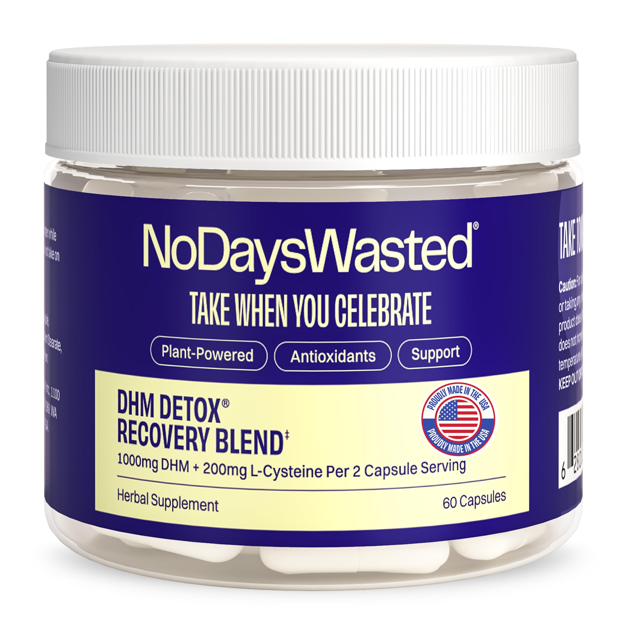 No Days Wasted DHM Detox bottle shown for next-day freshness after a night out.
