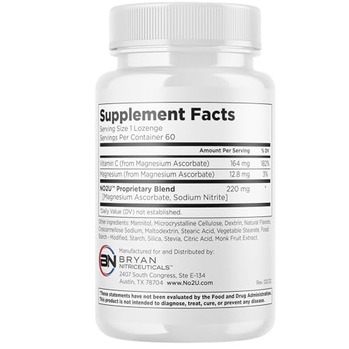 NO2U Bryan NITRICEUTICALS bottle label highlights gluten-free and dairy-free formula.