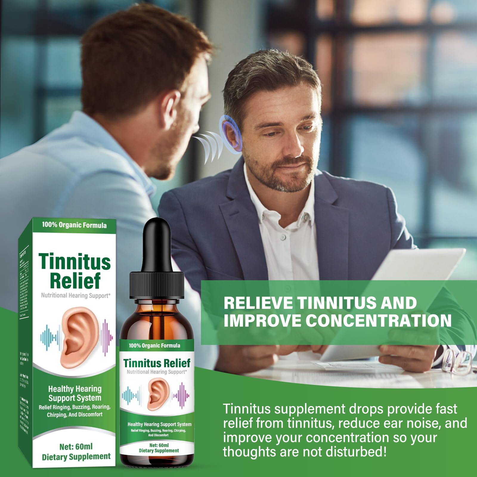 NOBA Tinnitus Drops portable bottle ideal for on-the-go ear care.