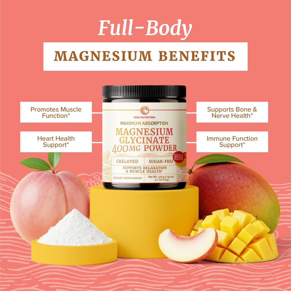 Nobi Nutrition Non-GMO magnesium powder communicates clean ingredient standards.