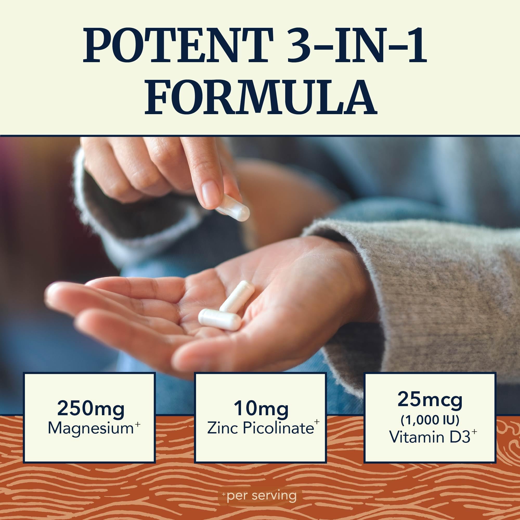 Nobi Nutrition magnesium zinc d3 capsules closeup highlights high absorption formula.