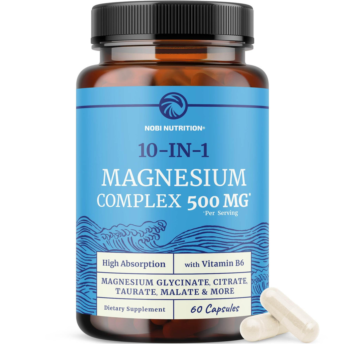 Nobi Nutrition 10in1 Magnesium bottle pour shows easy daily dosing.