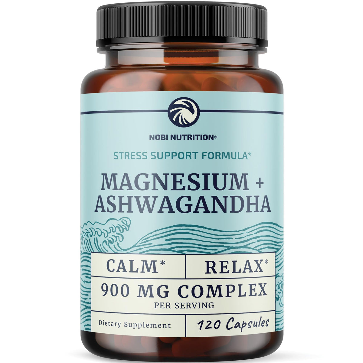 Nobi Nutrition Magnesium Ashwagandha bottle for easy daily calm and rest.