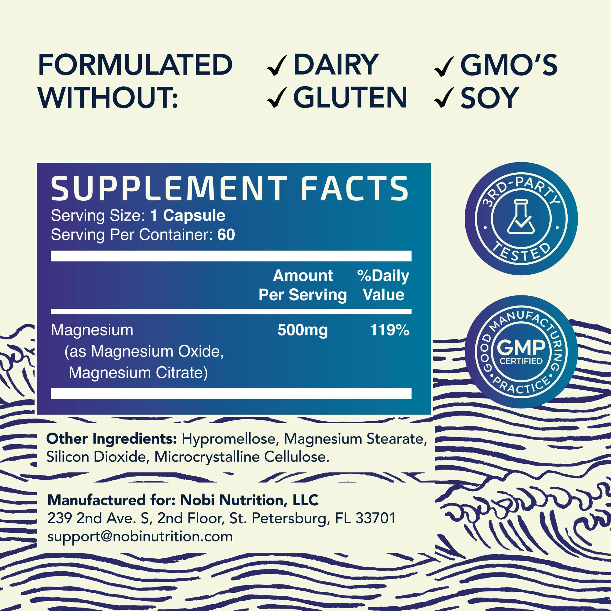 Nobi Nutrition Magnesium Citrate Complex bottle perspective highlights 2 month supply.