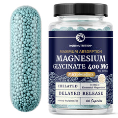Nobi Nutrition Magnesium Glycinate 400mg bottle showing premium absorption formula for relaxed evenings