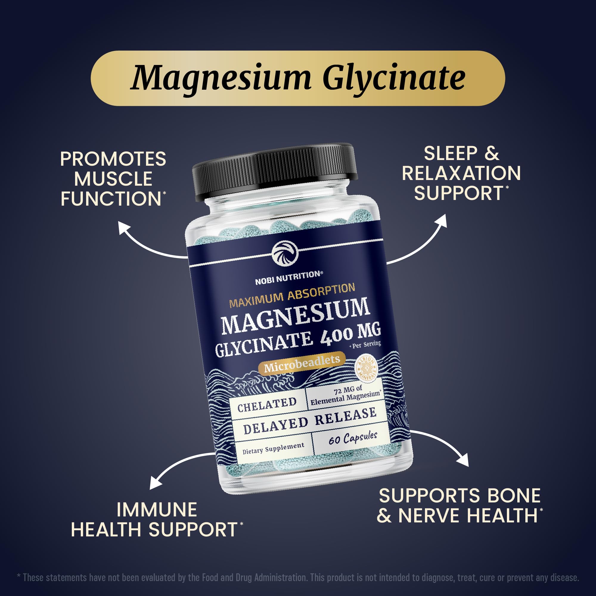 Nobi Nutrition Magnesium Glycinate dosing spoon illustrating simple daily intake