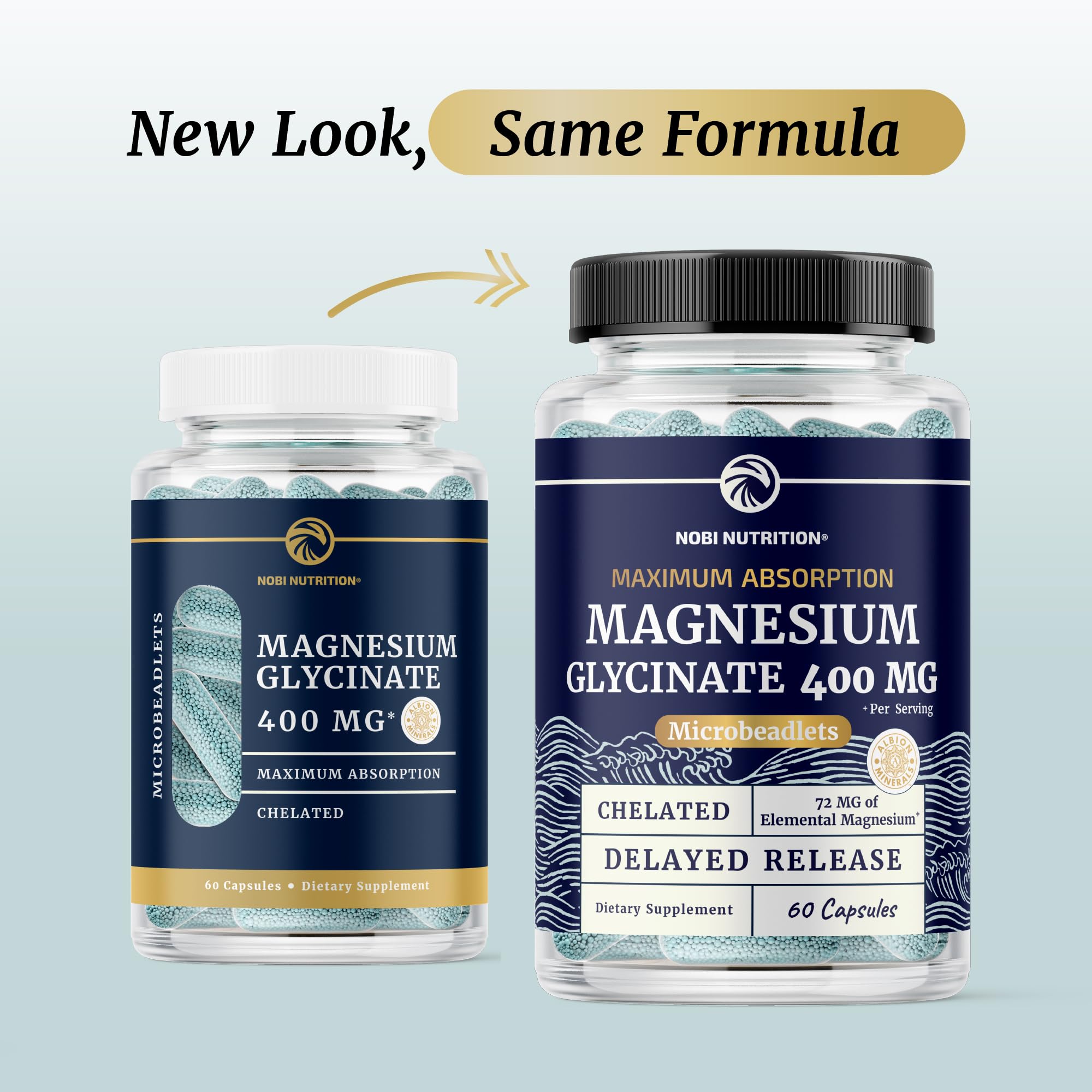 Nobi Nutrition Magnesium Glycinate microbeadlets close-up highlighting gentle delayed-release absorption