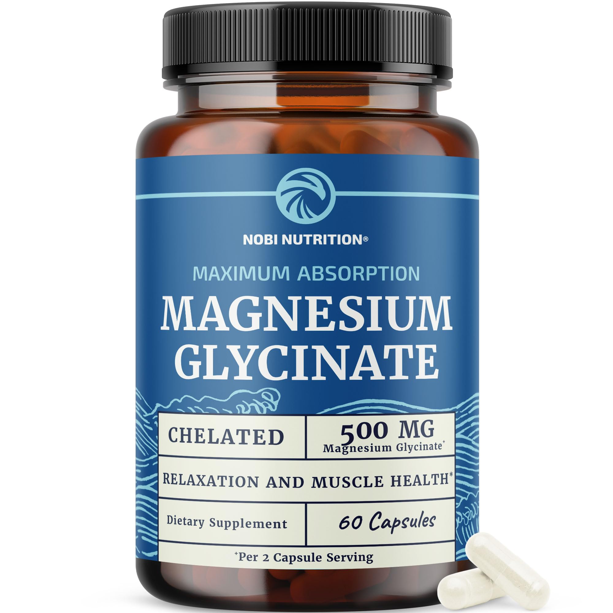 Nobi Nutrition Magnesium Glycinate bottle label highlights high absorption.