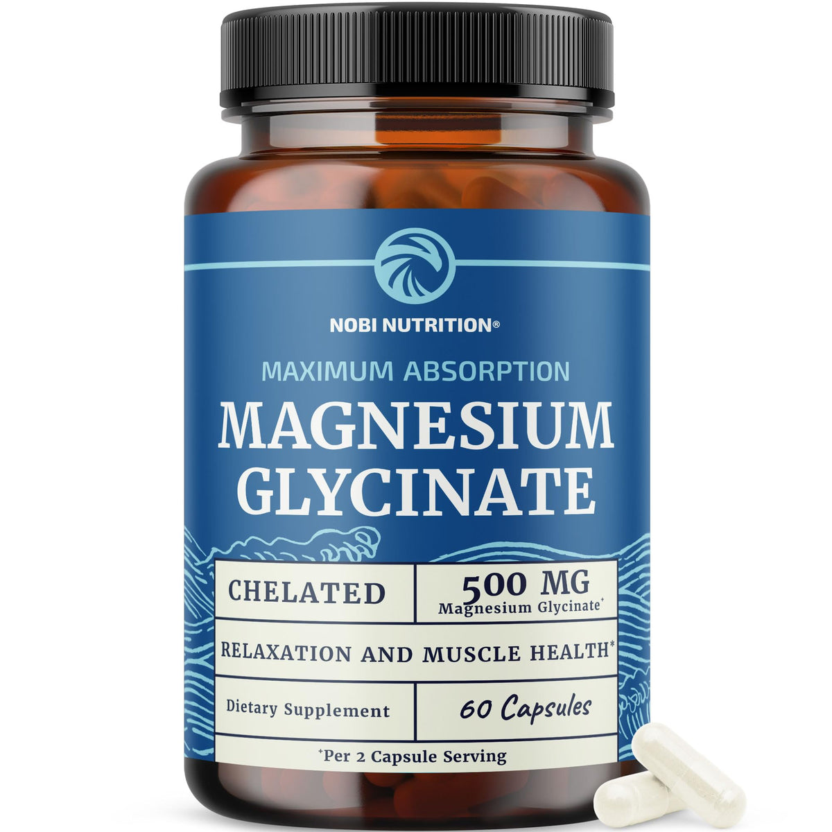 Nobi Nutrition Magnesium Glycinate bottle label highlights high absorption.