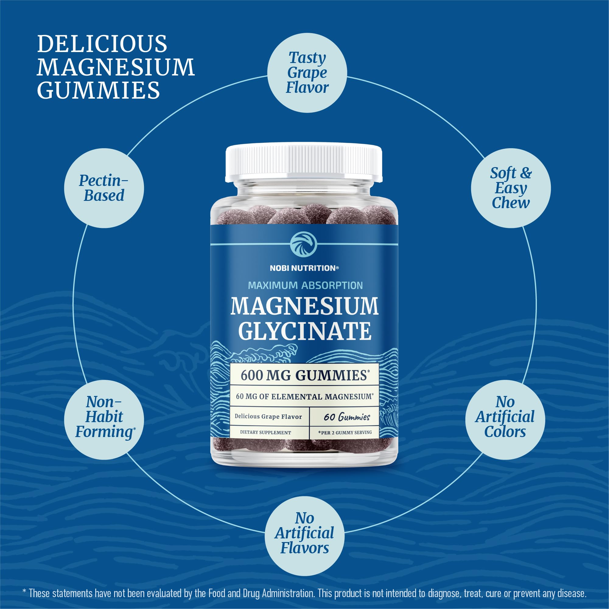 Nobi Nutrition magnesium gummies bottle on table for convenient family use.