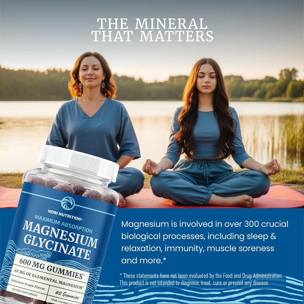 Nobi Nutrition magnesium gummies family-use scene for an evening relaxation routine.