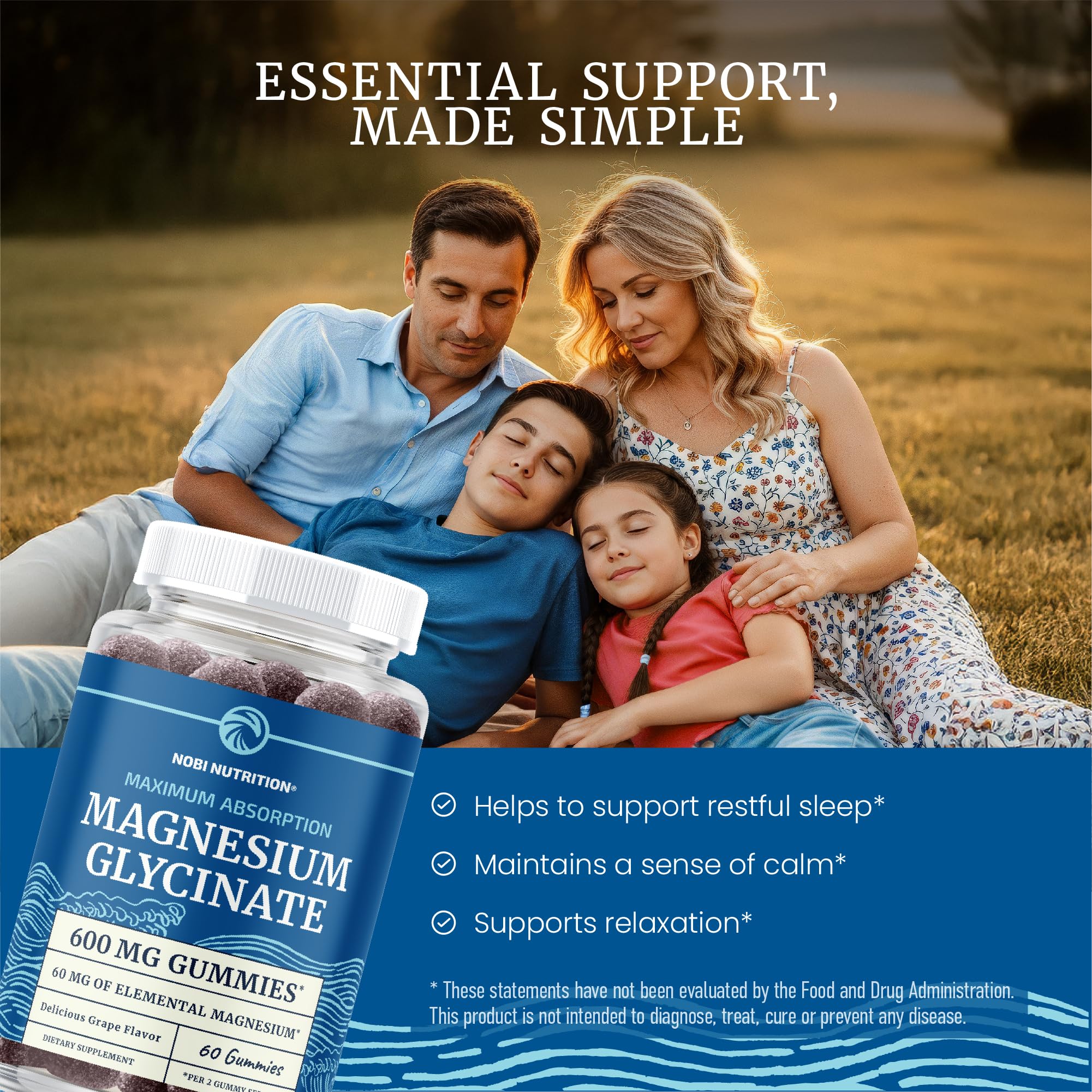 Nobi Nutrition magnesium gummies label detail highlighting gluten-free, non-GMO ingredients and pectin base.