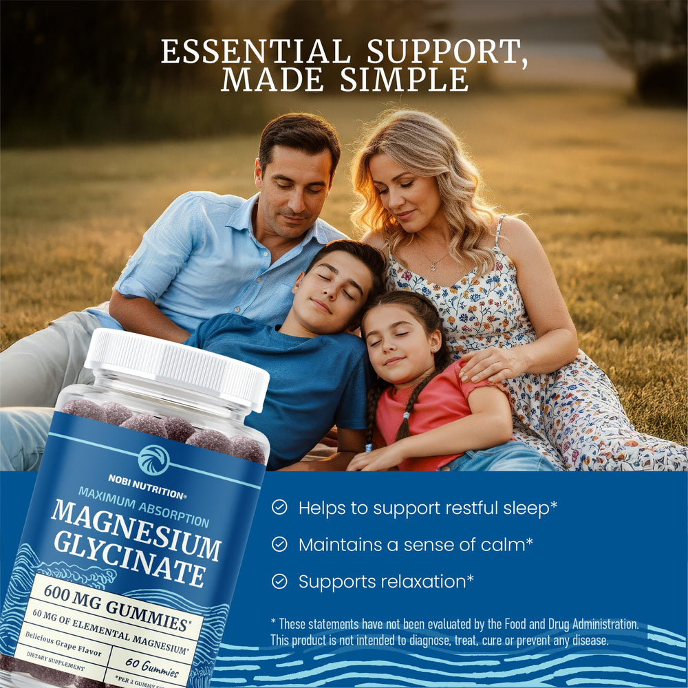 Nobi Nutrition magnesium gummies label detail highlighting gluten-free, non-GMO ingredients and pectin base.