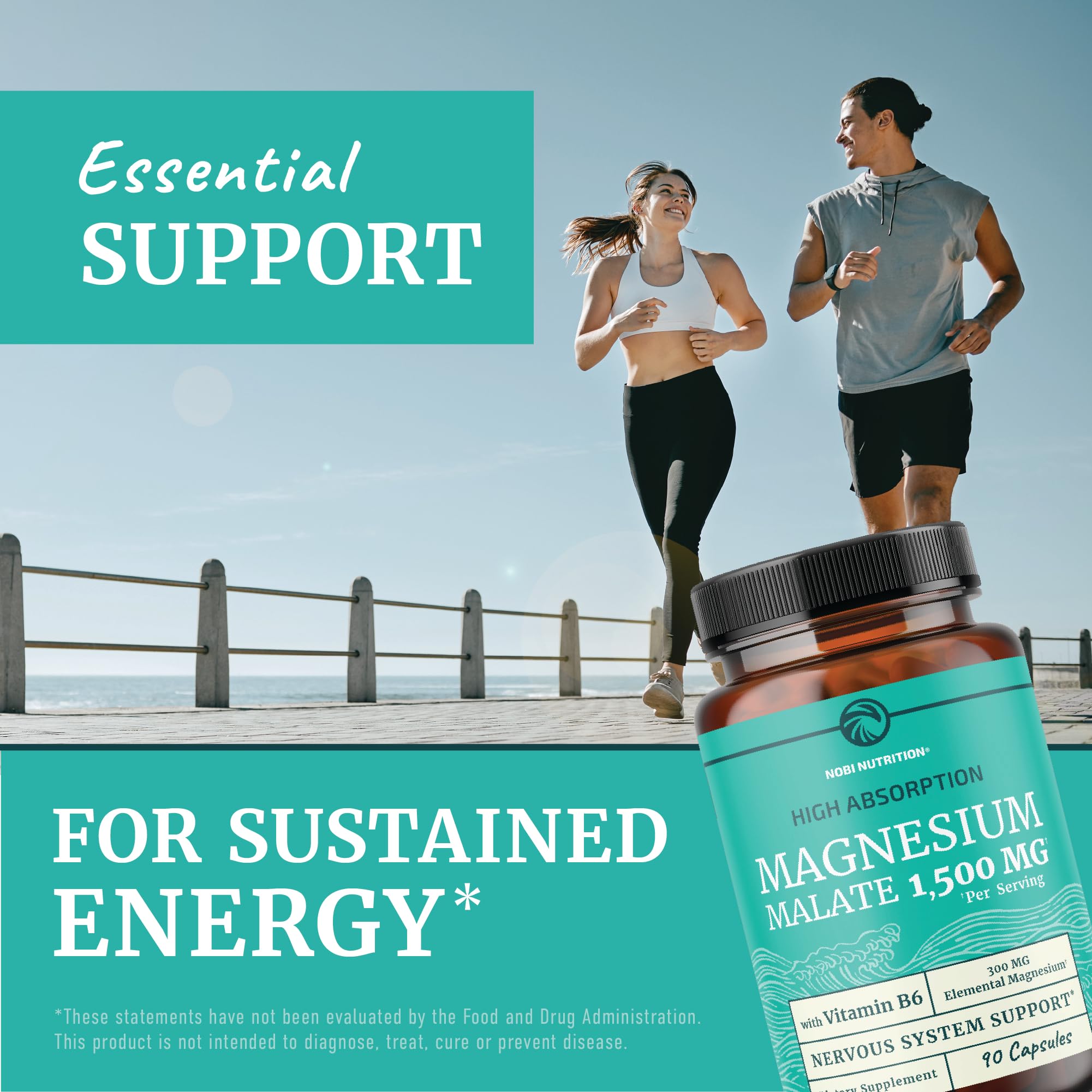 Nobi Nutrition Magnesium Malate bottle open with capsules visible.