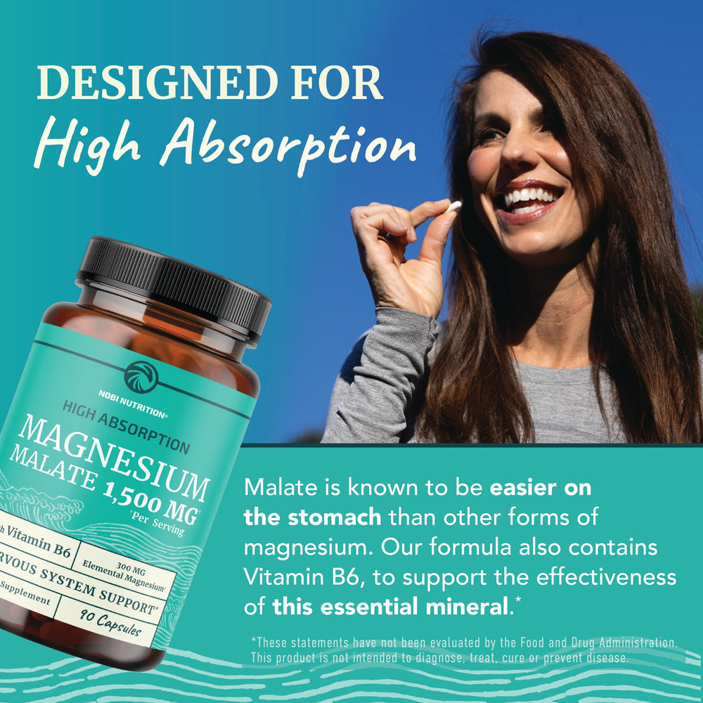 Nobi Nutrition Magnesium Malate label highlighting Vitamin B6 inclusion.