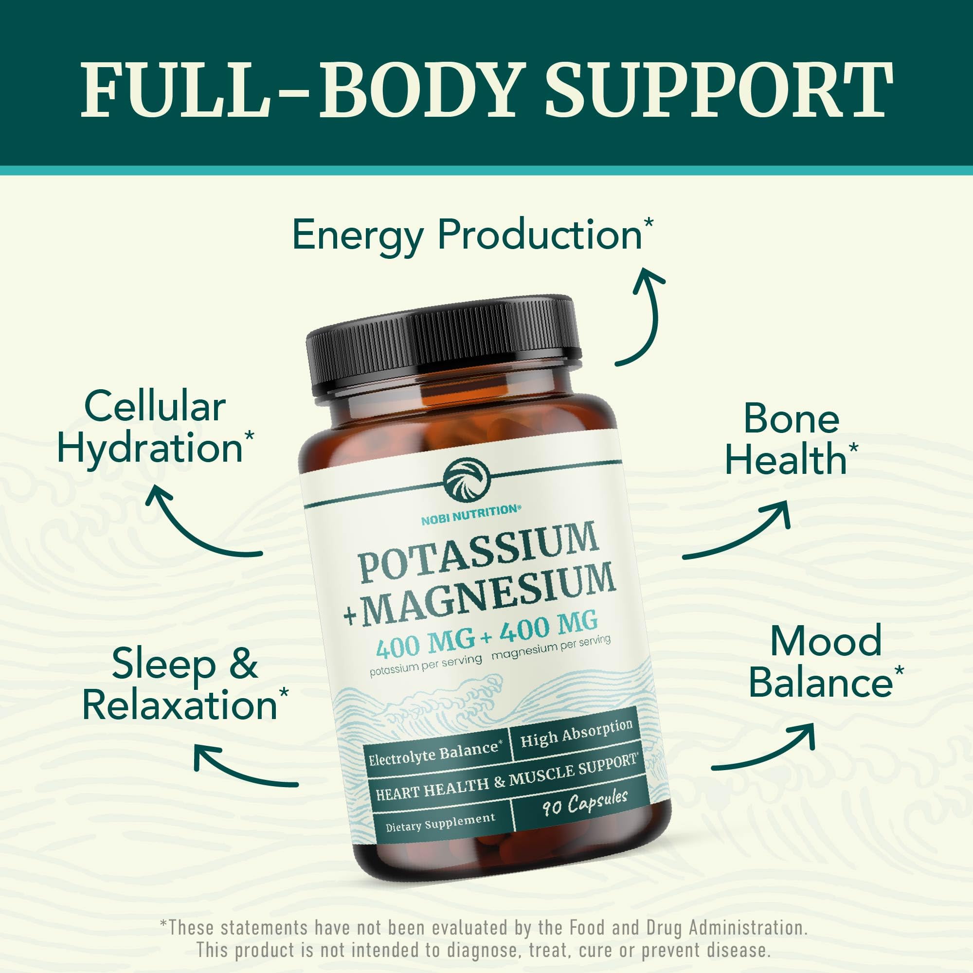 Nobi Nutrition potassium magnesium ingredient panel highlights high potency per serving
