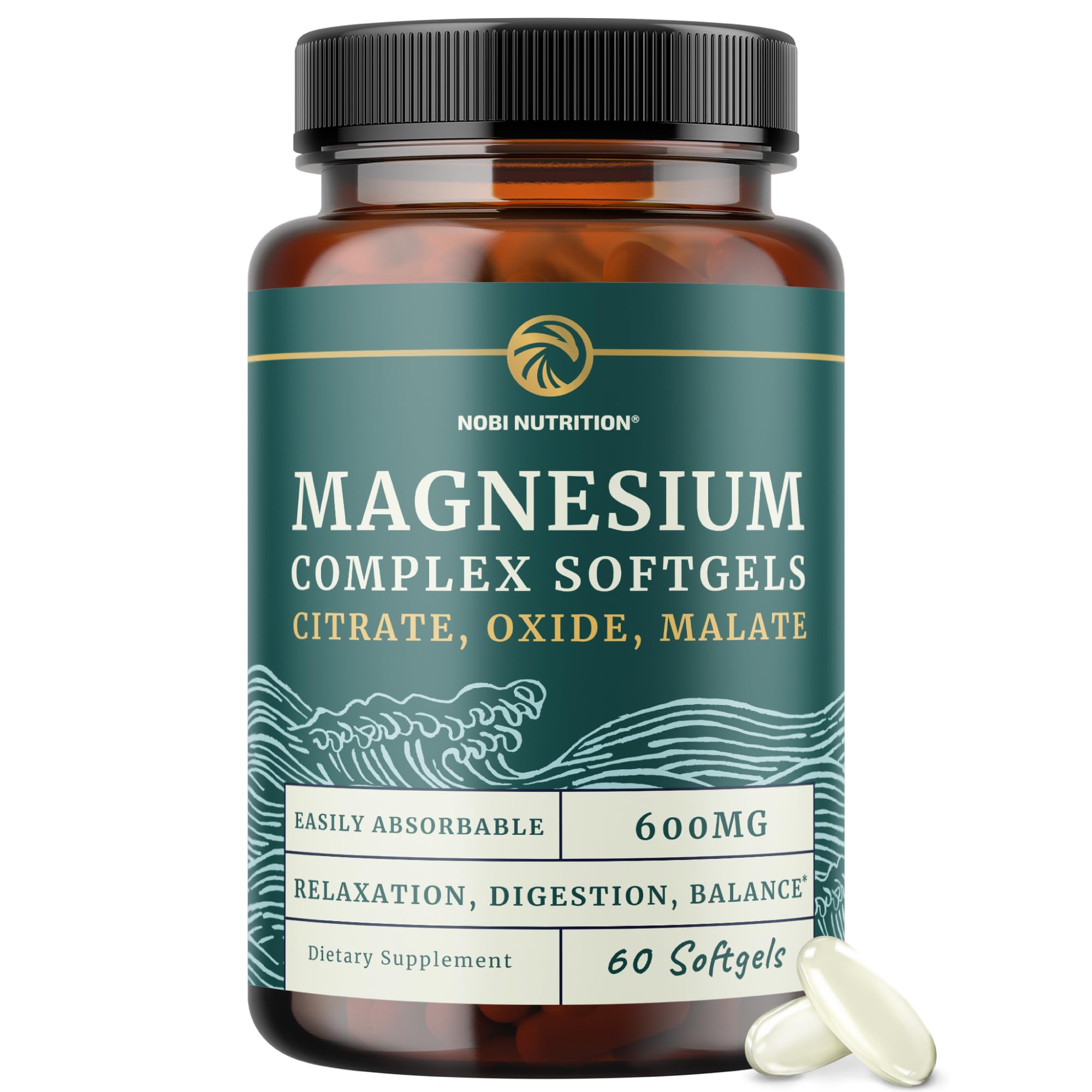 Nobi Nutrition Triple Magnesium Softgels bottle front with 60-count container for daily support