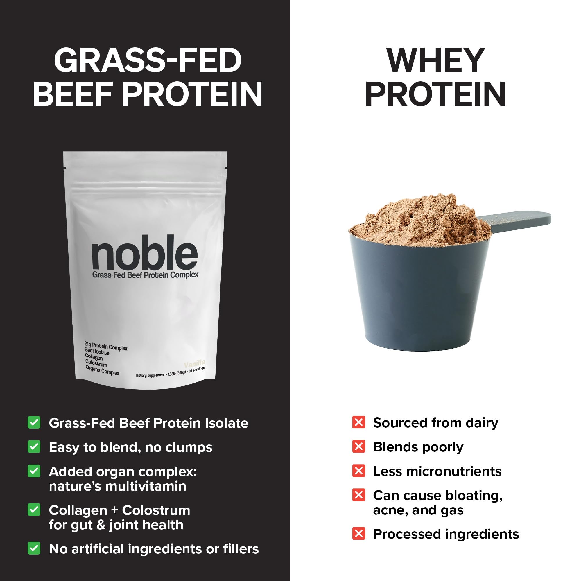 Noble Origins colostrum blend ingredients visible for immune-supporting nutrition
