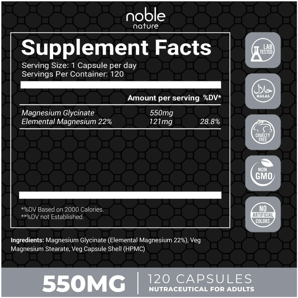 Noble Nature bottle back with dosage instructions and safety notes
