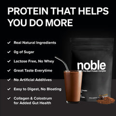 Noble Origins Organ Blend Colostrum bottle highlighting immune support and gut resilience