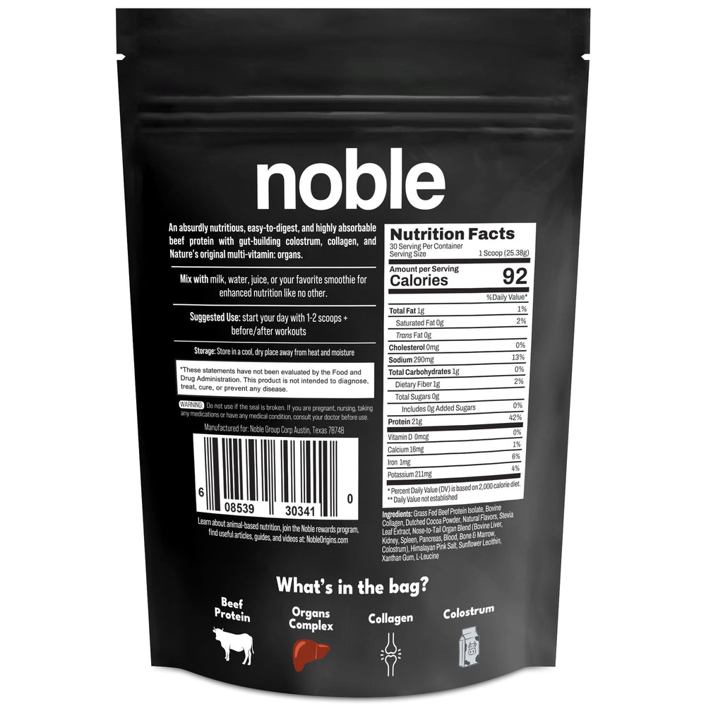 Noble Origins Zero-Carb formula packaging emphasizing clean nutrition