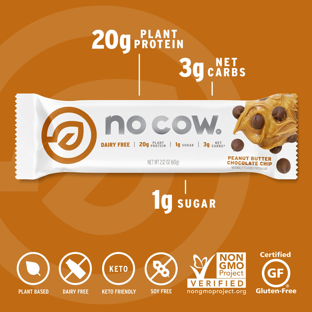 No Cow bar texture with fiber-rich crumb and low sugar profile.