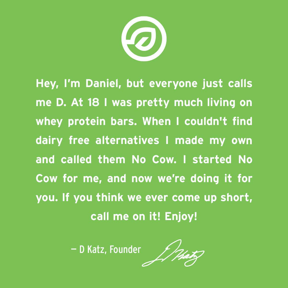 Vegan and dairy-free No Cow Birthday Cake bar symbol for dairy-free choice.
