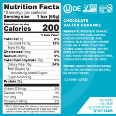 No Cow bar closeup showing chocolate and caramel flavor with 20g plant protein.