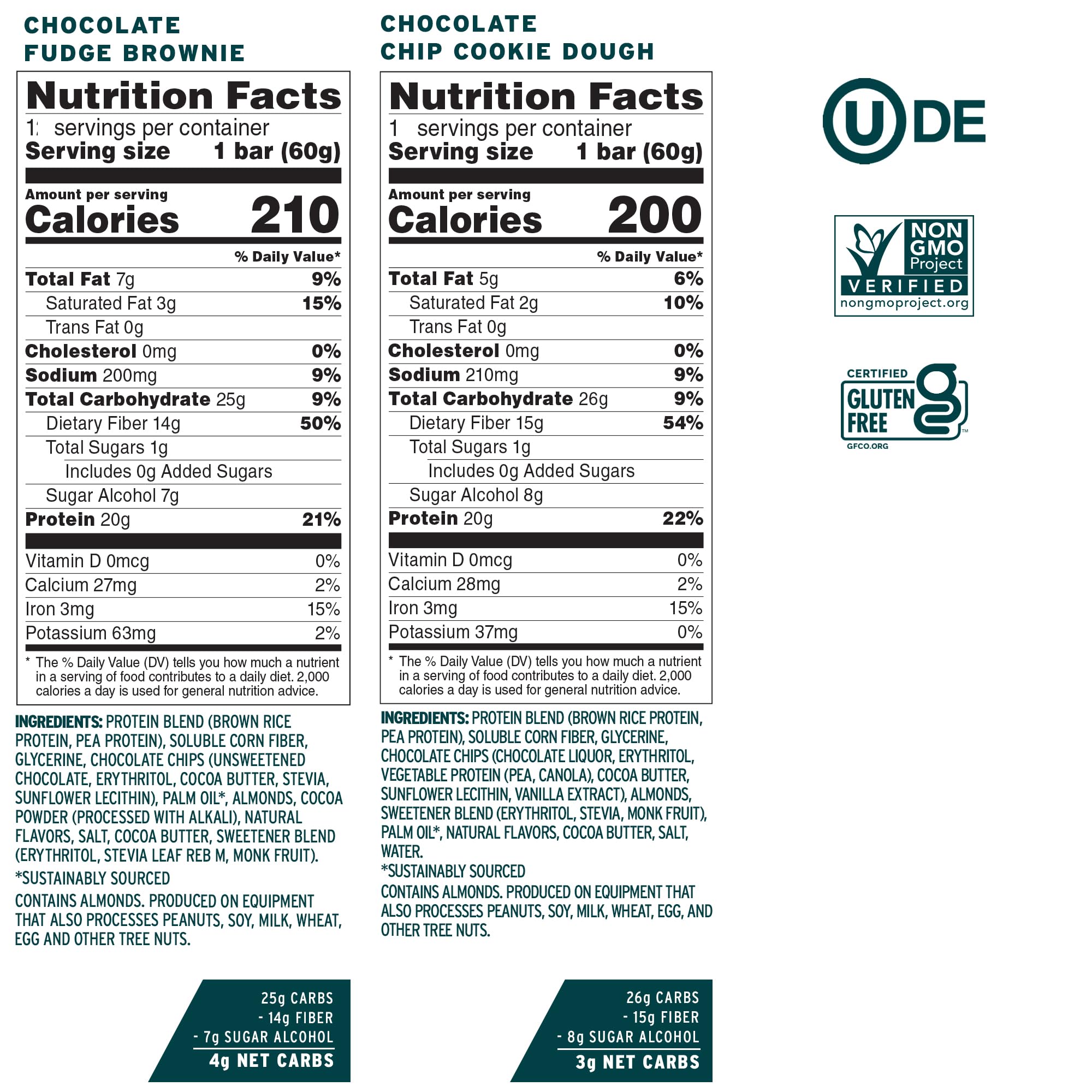 Close-up of wrapped No Cow bars highlighting clean ingredients and low sugar