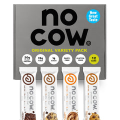 No Cow Original Variety Pack front packaging showing 20g vegan protein per bar for active days