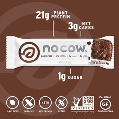 No Cow 12-bar pack of Chocolate Fudge Brownie, convenient daily snack