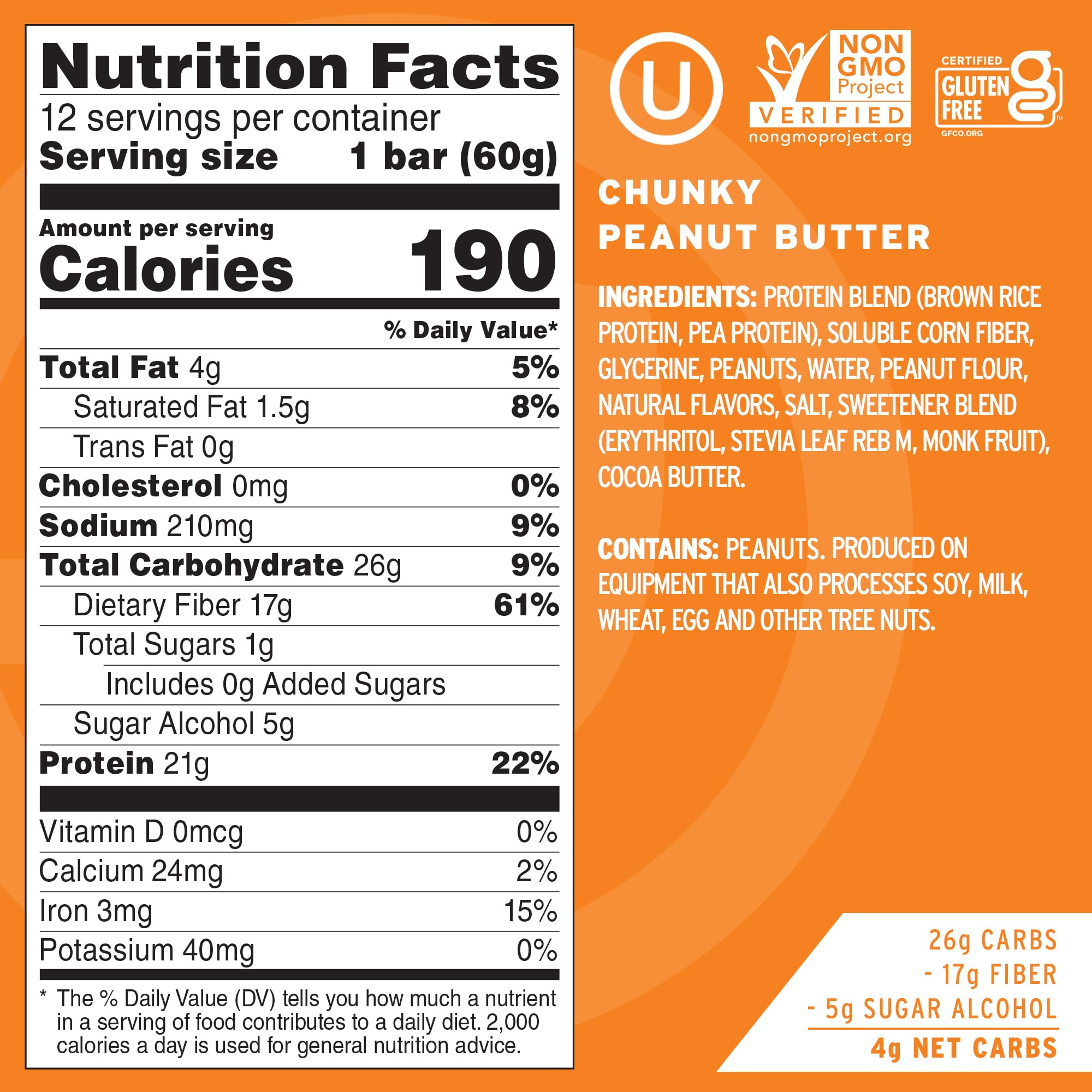 No Cow bars chunky peanut butter close-up highlighting crunchy pieces.