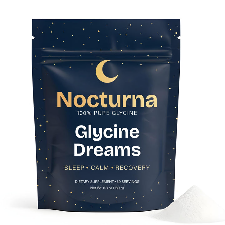 Nocturna Glycine Dreams bottle front showing 3g serving for restful sleep.