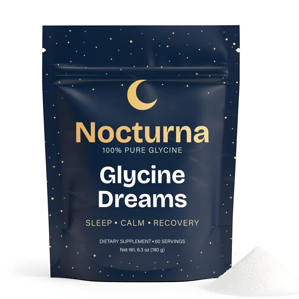 Nocturna Glycine Dreams bottle front showing 3g serving for restful sleep.