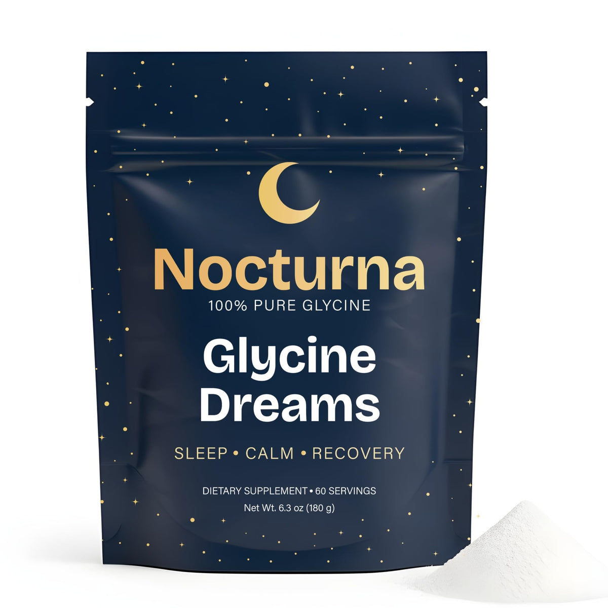 Nocturna Glycine Dreams bottle front showing 3g serving for restful sleep.