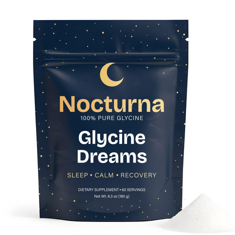 Nocturna Glycine Dreams bottle front showing 3g serving for restful sleep.