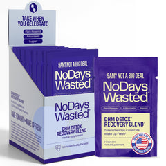No Days Wasted DHM Detox packaging shown for a convenient evening wellness routine.