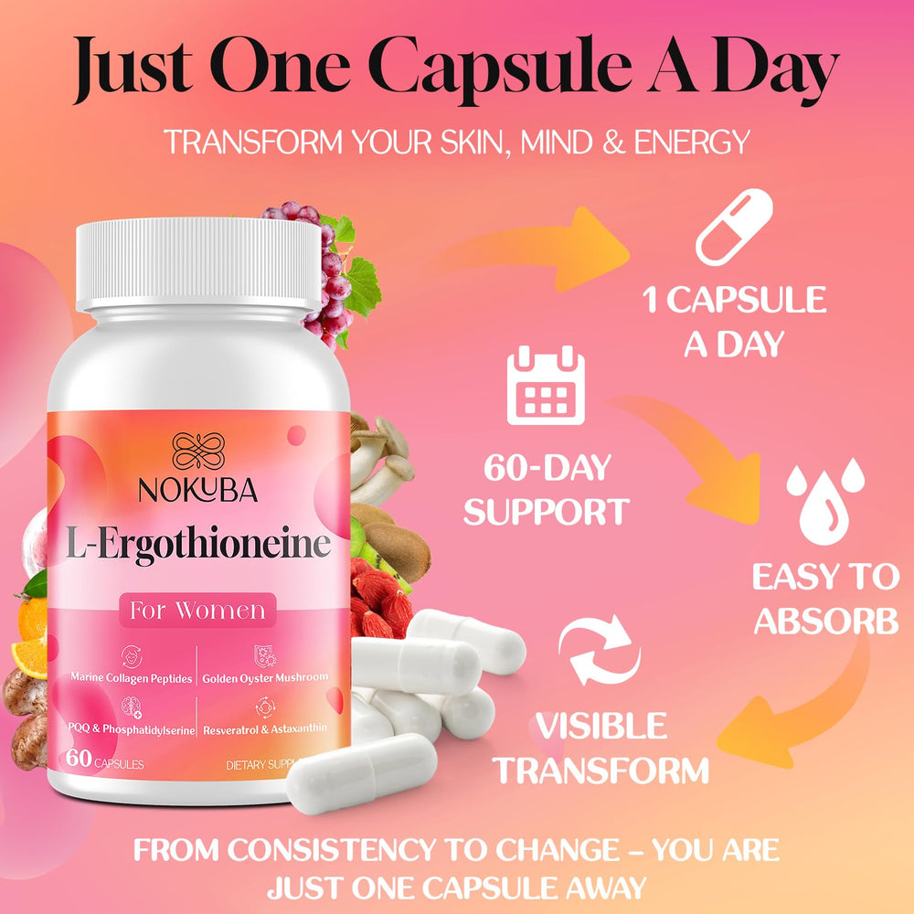 Nokuba ergothioneine capsule close-up showing premium formulation