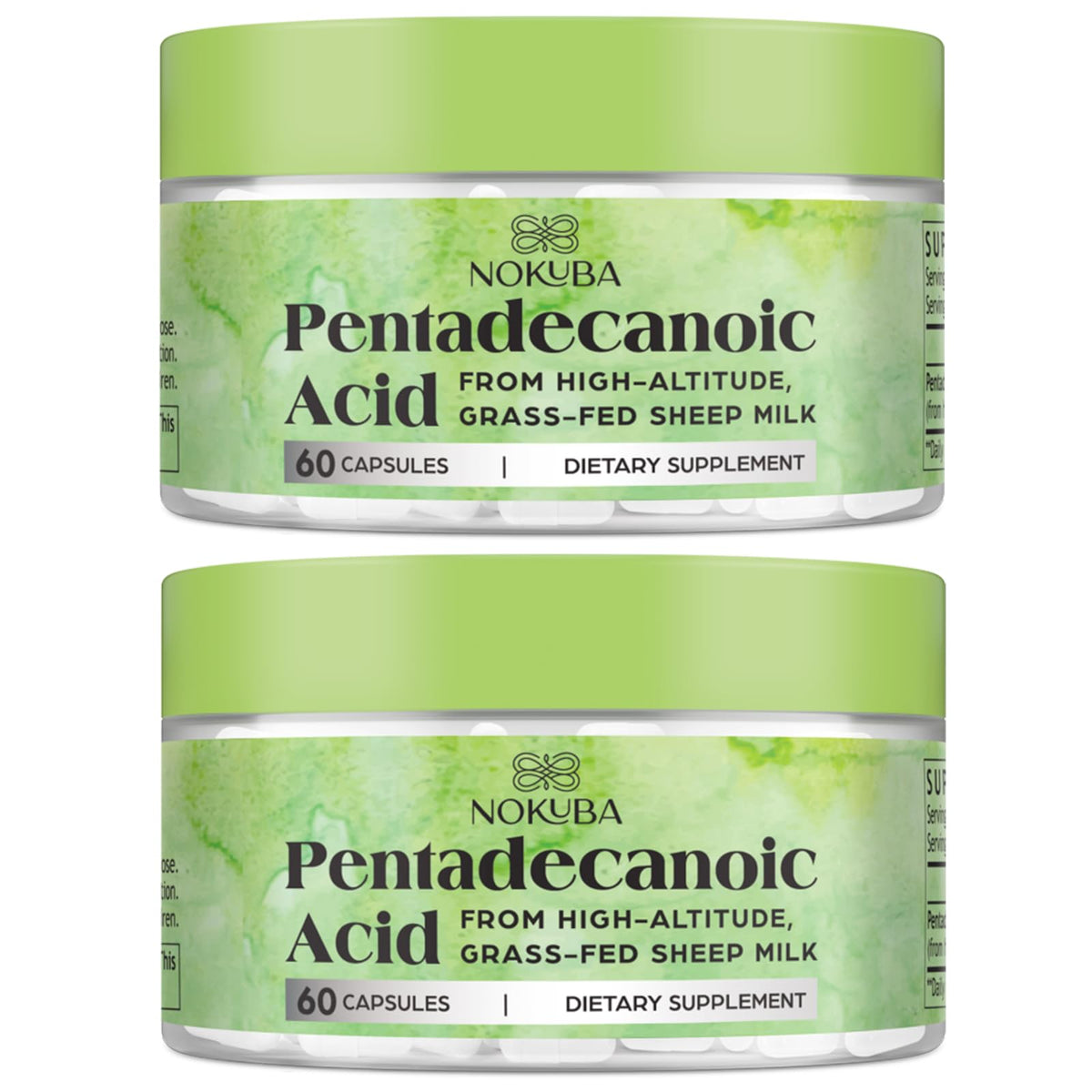 Nokuba Pentadecanoic Acid 300mg bottle shown for easy daily supplementation.
