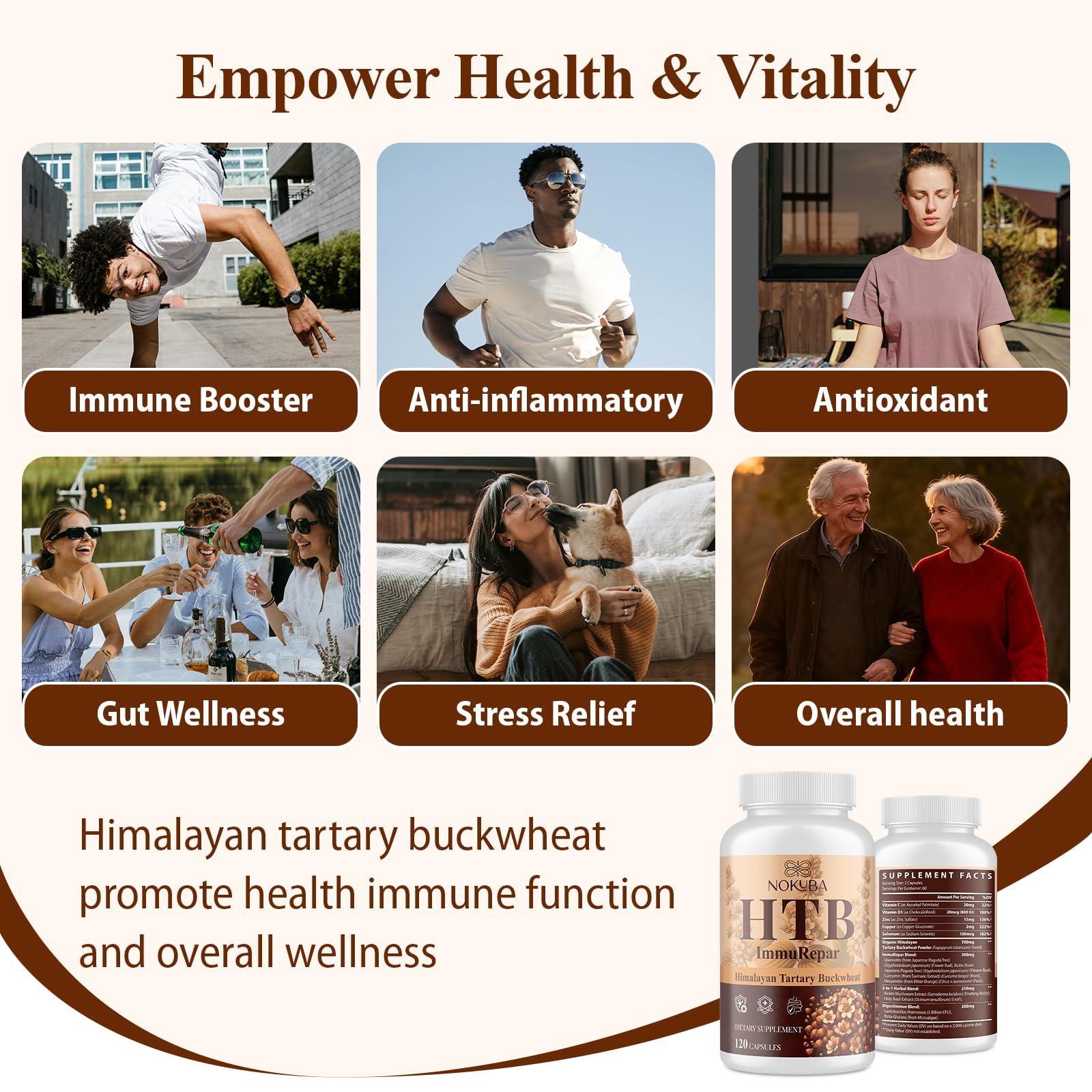 Nokuba quercetin extract rich buckwheat capsule visual emphasizing antioxidant support.