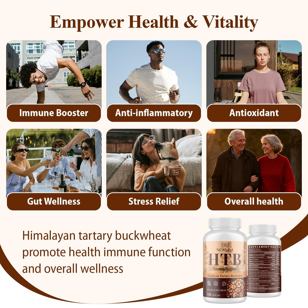 Nokuba quercetin extract rich buckwheat capsule visual emphasizing antioxidant support.