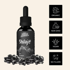 Non Fungible Mushrooms Shilajit tincture dropper enables precise dosing for energy support.