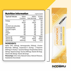 Close view of Noobru Advantage strawberry lemonade sachets.