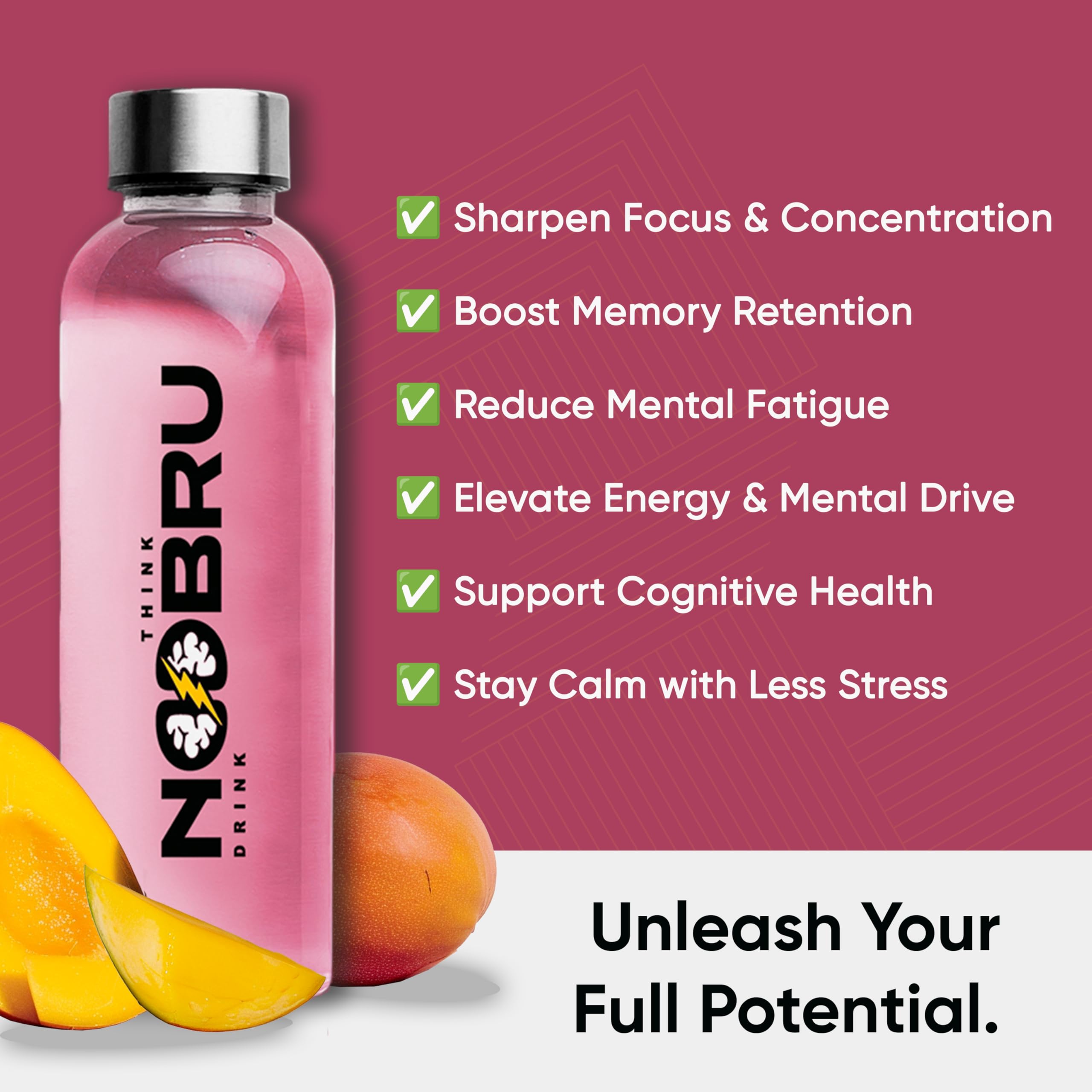 Noobru Better Than Ashwagandha pour into glass highlights tropical mango flavor enjoyment.